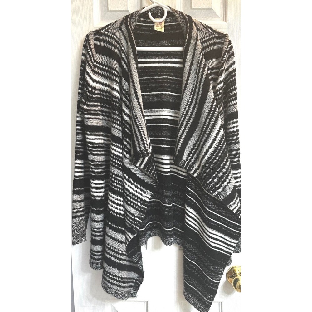 Faded Glory Womens Striped Draped Open Front Cardigan Black White Large‎ 12-14